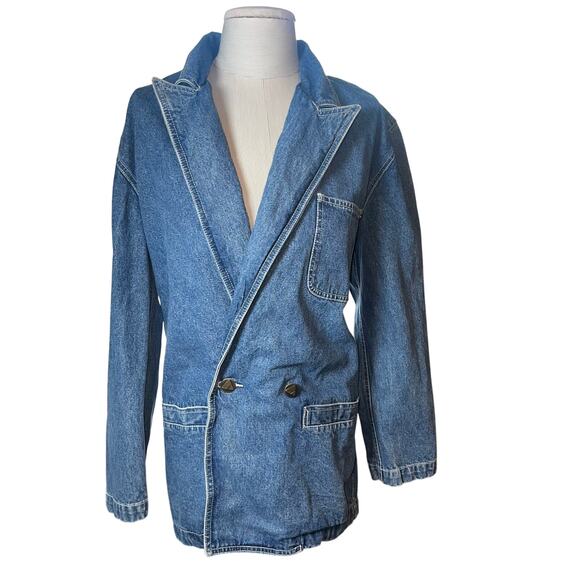Vintage Liz Wear Double-Breasted Denim Jean Jacket Blazer Coat 80s/90s sz small - Picture 1 of 8